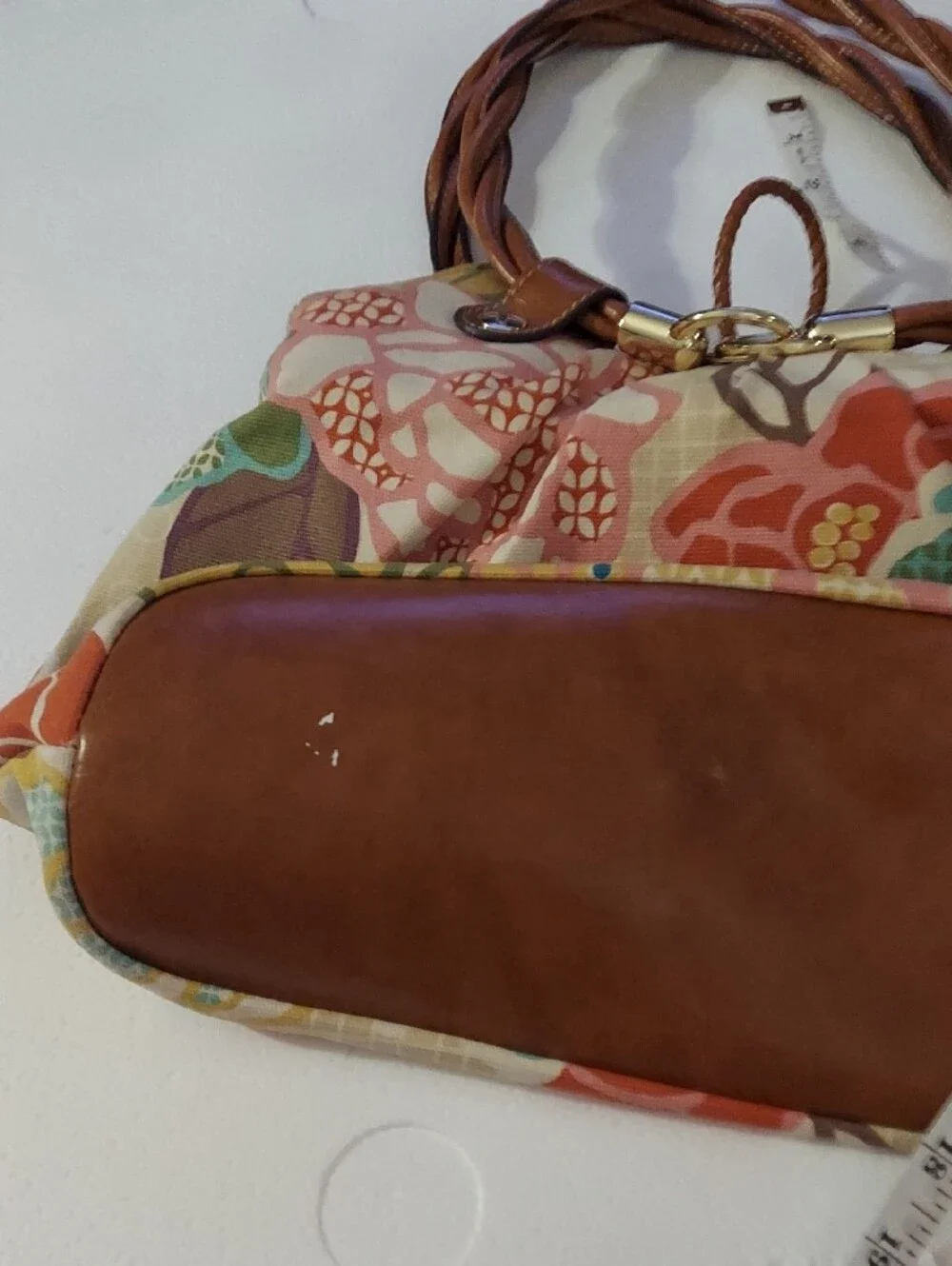 Relic Cream Floral Canvas Hobo with Brown Trim